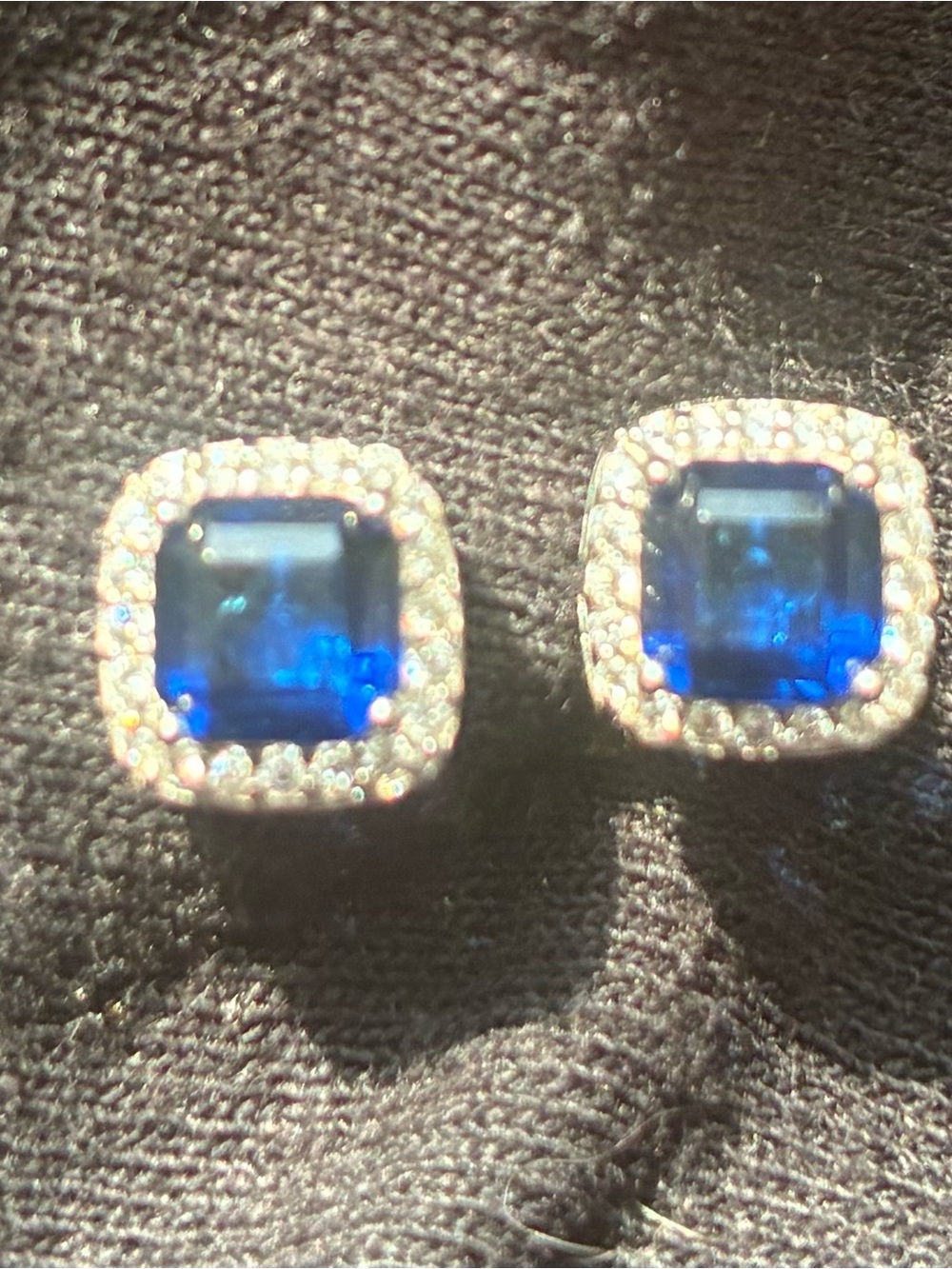 Classic Blue Cubic Zirconia Halo Stud Earrings - Womens/Mens jewelry